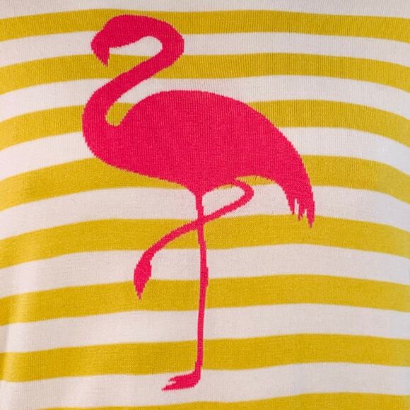 MR TURK Size L Yellow White Pink Flamingo Stripe Cotton Blend Crew Neck Pullover - Picture 2 of 6